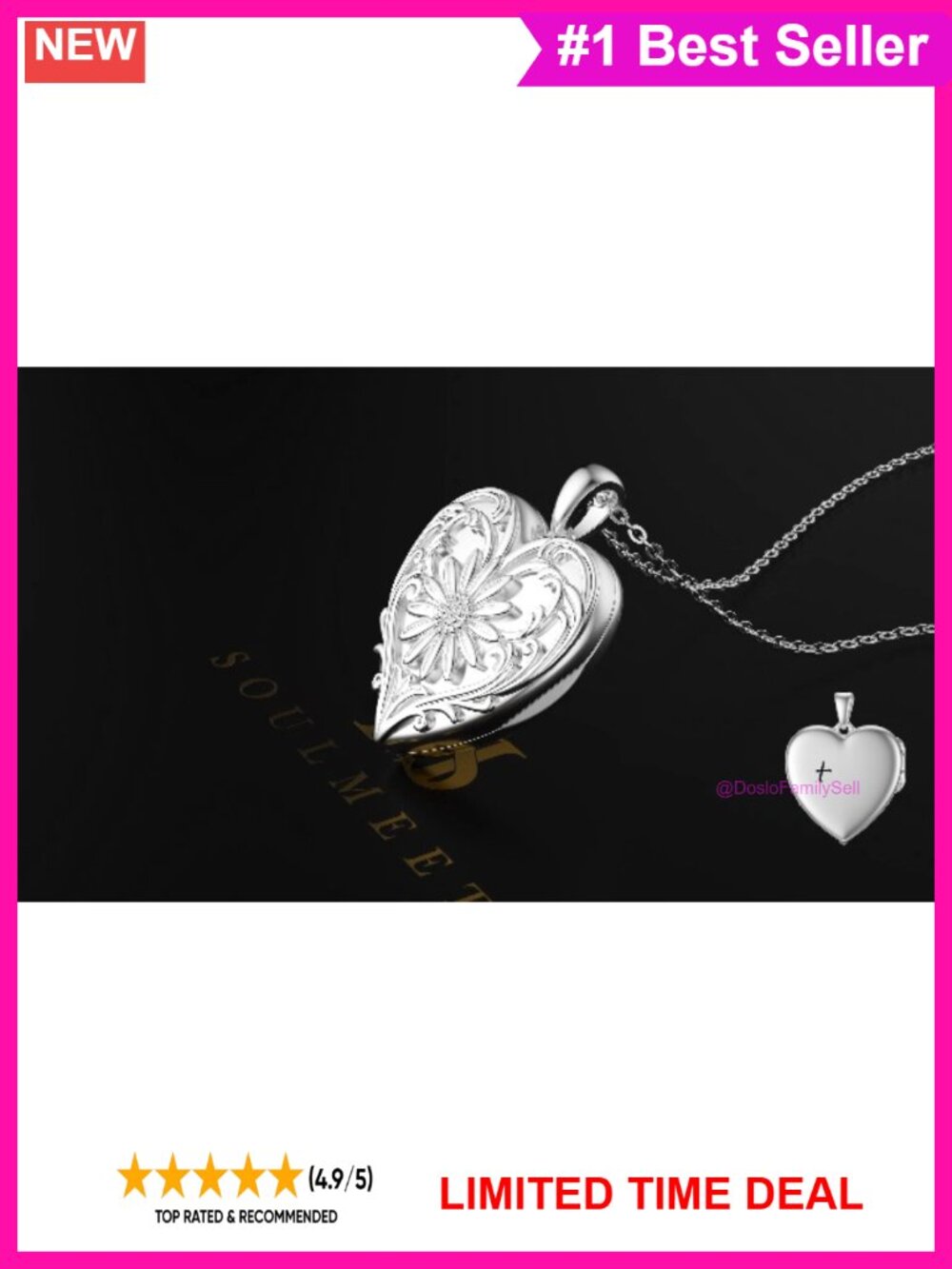 Sunflower Photo Locket Necklace 18k White Gold Plated Silver 10K Chain - Picture 6 of 6